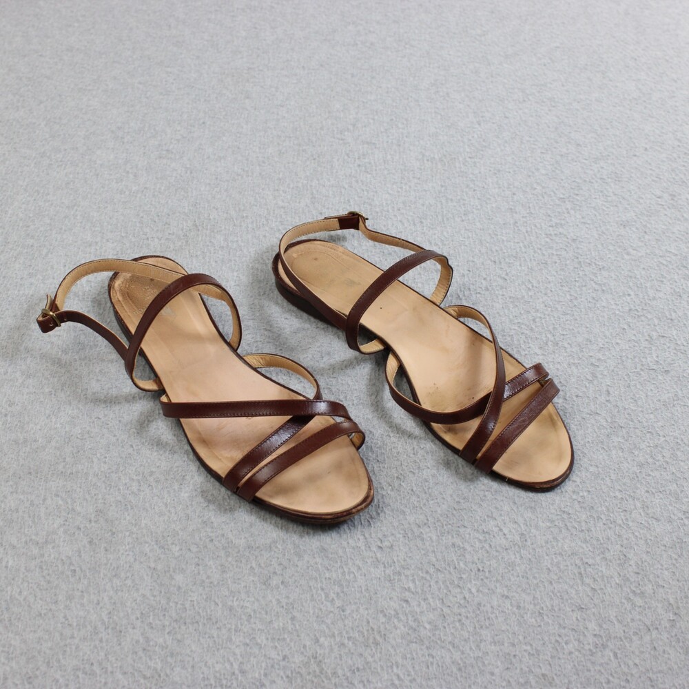 Vintage Ralph Lauren Sandals Woman 8 1/2 Brown Cross Strap Coastal Boho 90s READ